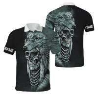 2023 new arrive- Customized native skull with Wolfe face 3D all over print polo shirt