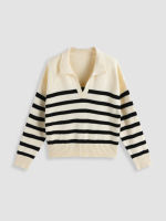 Cider Striped Collar Knit Polo Top Curve &amp; Plus