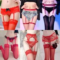 Lingerie Erotic Female Stockings For Belt Suspender Elastic Underwear Transparent Sexy Women Garters Thigh-High Lace Red