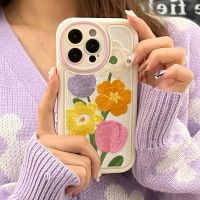 Fashion Embroidery Flower Winter Warm Phone Case For iPhone 14 13 12 11 Pro Max Colorful Soft Shockproof Camera Protection Cover