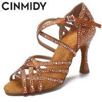 CINMIDY Dance Shoes For Girls Ballroom Latin Dance Shoes Woman With Rhinestones Salsa Tango Shoes Blue Womens Wedding Shoes