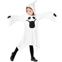 、’】【= Umorden Hooded White Friendly Ghost Costume For Girls Child Kids Bell Sleeve Pointy Hat Halloween Fancy Dress With S