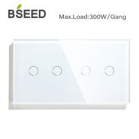 Bseed EU UK Standard 4 Gang 1 Way Touch Button Switch 157mm Light Switch White Black Golden Crystal Class Panel For Home