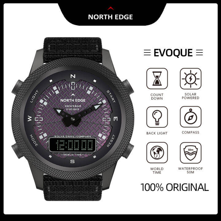 NORTH EDGE Evoque Men Solar power Original Digital Watch Waterproof 50M