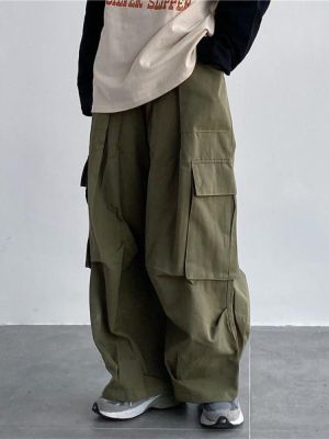 กางเกงวอร์มแนวสตรีทแบบป๊อปฮาราจูกุฮิปปี้ Y2K กางเกงผู้หญิงคาร์โก้สีเขียวแนวสตรีทไซส์ใหญ่พิเศษสำหรับกระเป๋าสตรีแบบพกพากางเกงขายาว