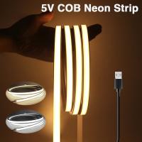 DC 5V USB COB Neon Light Waterproof Warm/Natural White Home Garden Decor TV BackLight Flexible Ribbon Tape Diode LED Strip