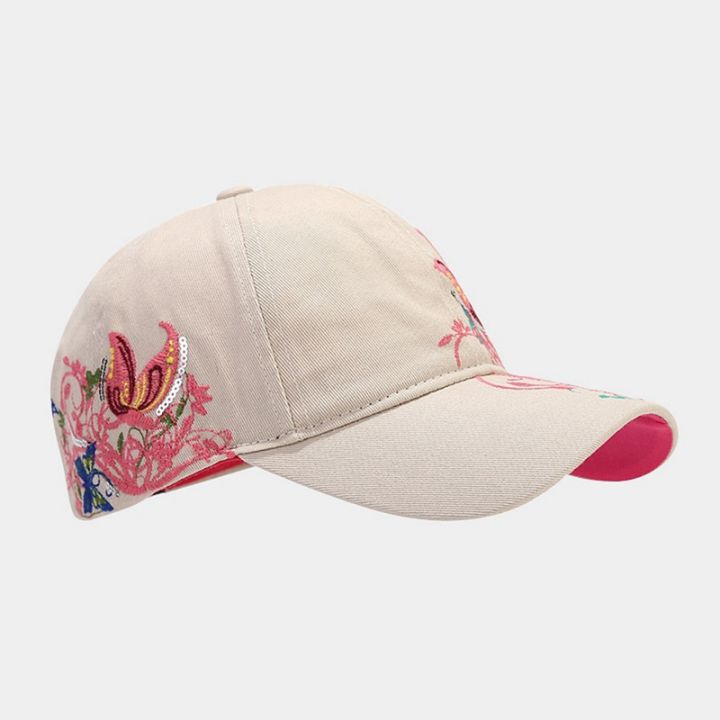 lahde-หมวกสแนปแบ็กฮิปฮอปหมวกเบสบอลผู้หญิงปักเลื่อมดอกไม้หมวกแก๊ปหมวกกันแดดเบสบอลหมวกเบสบอลปักลายผีเสื้อ