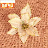 BEAU ต้นคริสต์มาส Poinsettia สีทองไฟคริสต์มาสแวววาวประดับดอกไม้คริสต์มาสแต่งงานเทียม