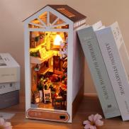 DIY Book Nook Kit 3D Wooden Puzzle Bookshelf Insert Decor with LED Light
