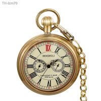 ⌚ นาฬิกา New product selling retro nostalgia pure copper without cover pocket watch Roman literally five needle mechanical