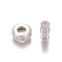 1pc Brass Micro Pave Clear Cubic Zirconia Beads Rondelle Platinum 8x3.5mm Hole: 3mm