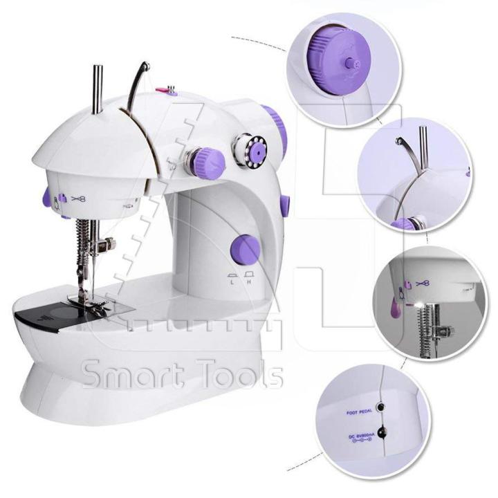 mini-sewing-machine-จักรเย็บผ้า-จักรเย็บผ้าขนาดเล็ก-ไฟฟ้า-พร้อมไฟส่องสว่าง-อุปกรณ์เครื่องเย็บผ้าครบ-purple-white