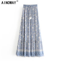 Vintage Chic fashion women Hippie beach Bohemian floral print skirts High Waist Maxi A-Line Boho Skirt Femme