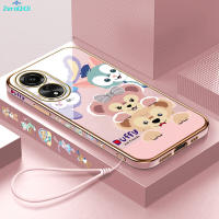 [ฟรีสายคล้อง] สำหรับ OPPO A78 4G เซลล์เคสโทรศัพท์การ์ตูน Duffy StellaLou ลายขอบสี่เหลี่ยมชุบเคสโทรศัพท์ชุบหรูหราเคลือบเคสโทรศัพท์นิ่ม