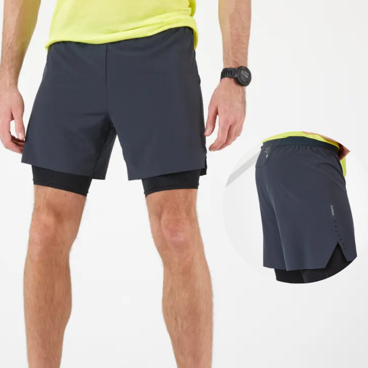 kiprun-กางเกงขาสั้นรัดรูปใส่วิ่ง-2-in-1สำหรับผู้ชาย-กางเกงวิ่ง-กางเกงขาสั้นใส่วิ่งพร้อมกางเกงขาสั้นรัดรูปในตัว-ลดการเสียดสีระหว่างต้นขา