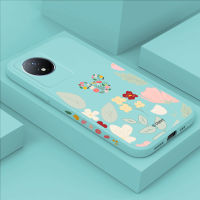 เคสสำหรับ Vivo Y02A Y02T เคสโทรศัพท์ดีไซน์ลายดอกไม้สุดสร้างสรรค์เคสใส่ปลอกซิลิโคนน้ำลายขอบสี่เหลี่ยมเคสกล้องคลุมทั้งหมด