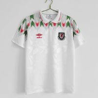 2022 2023 ล่าสุด เสื้อกีฬาแขนสั้นลําลอง ลายทีมชาติฟุตบอล Wales away 1990 92 season สไตล์วินเทจ ไซซ์ S-XXL