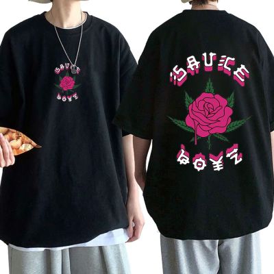 Rapper Eladio Carrion T-shirt Sauce Boyz Rose Flowe Print T-shirts Unisex Short Sleeve Oversized T Shirt Tops Hip Hop Streetwear