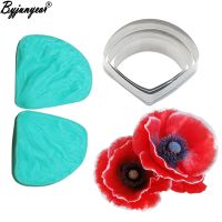 Poppy Flower Silicone Veiner &amp; Cutter Mold Petal Fondant Gumpaste Sugarcraft Clay Mould Cake Decorating Tools CS232 Bread Cake  Cookie Accessories