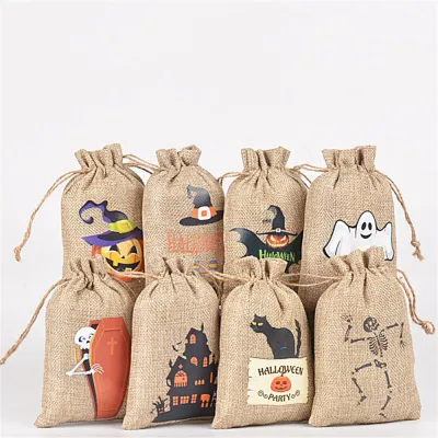 Pumpkin-themed Party Halloween Trick Or Treat Bag Kids Party Favors Halloween Candy Bag Burlap Drawstring Bag