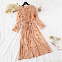 Party ladies sweet flower mid-length fashion womens casual chiffon dress new hot trumpet sleeve dress