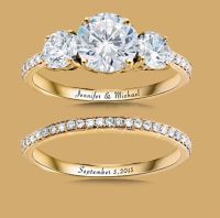 【CW】 2pcs/set Wedding Set Round Cut Stone Rings Gold Color Jewelry Accessories