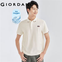 GIORDANO ผู้ชาย เทคโนโลยีขั้นสูง ความรู้สึกเย็นน้ำแข็งออกซิเจนเย็นถักคอปกซี่โครงปักตัวอักษรโปโลแขนสั้น Free Shipping 01013389