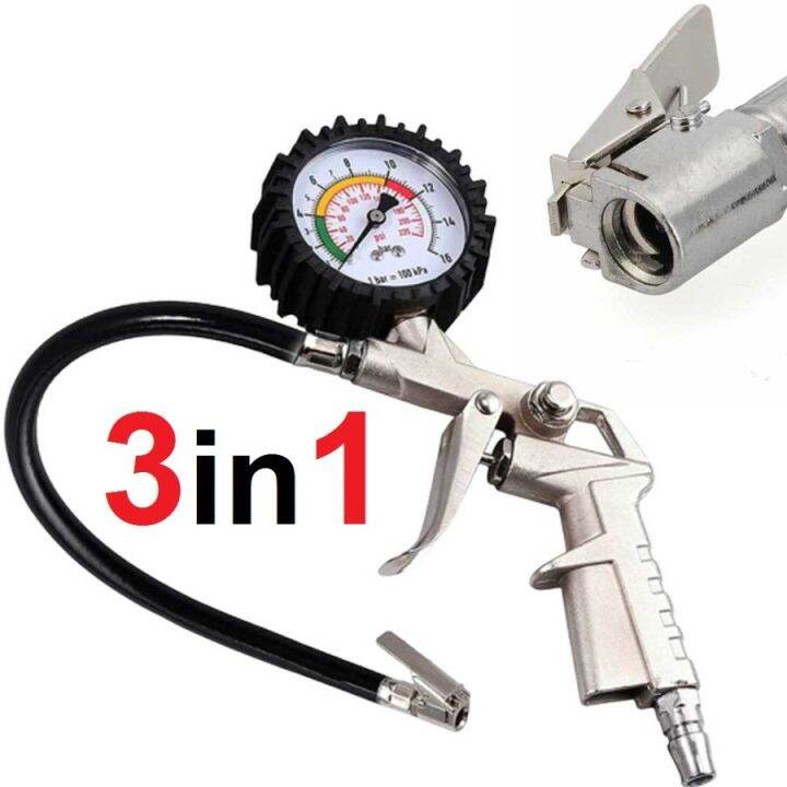 Air Chuck 3 IN 1 Tire Pressure Gauge Tire Inflating Gun / Alat Pengisi + Ukur Tekanan + Buang