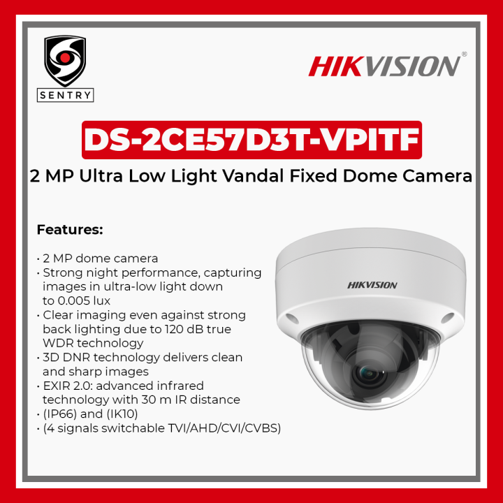 HIKVISION DS2CE57D3TVPITF 2 MP EXIR Dome Camera Lazada PH