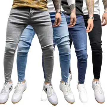 Grey Pants Super Skinny Stretch Denim Pants for Mens