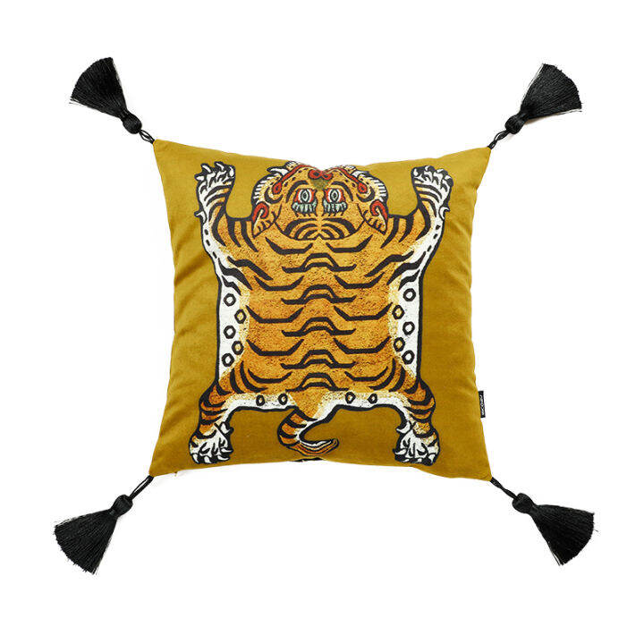 dunxdeco-cushion-cover-decorative-square-pillow-case-vintage-artistic-tiger-print-tassel-soft-velvet-coussin-sofa-chair-bedding