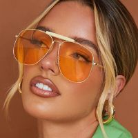 Fashion Pilot Yellow Lens Sunglasses Women 2022 Luxury Brand Quality Big Frame Shades Sunglasses Unisex Peach Oversized Glasses