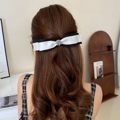 [COD] French Hepburn style diamond-encrusted bowknot clip literary retro contrast spring temperament headdress all-match hair accessories for women
