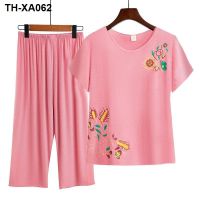 The elderly ladies pajamas summer suit can be worn outside the middle-aged mother ms pure cotton short sleeve grandma household to take