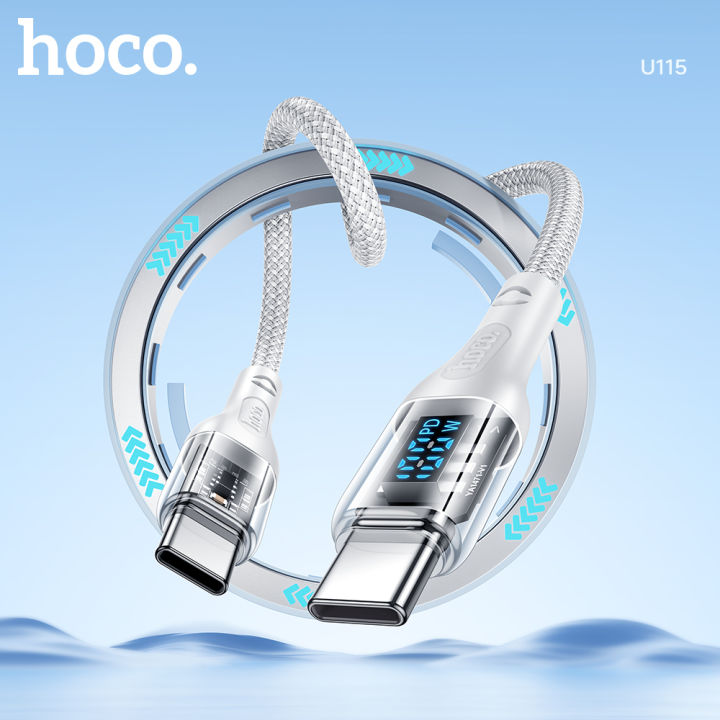 HOCO 100% Original U115 Transparent Discovery USB C To Type C Cord 20V/5A Fast Charging for Samsung S22 Poco X3, Realme Samsung A71 A50 Oneplus 8 UBS C With Display PD100W Data