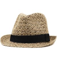 Trilby หมวกกันแดดชายหาด Fedora สไตล์โบโฮของผู้หญิงหมวกบังแดดหลอดใยต้นปาล์มฤดูร้อนทำง่ายหมวกแก๊งส์เตอร์หมวกปานามา