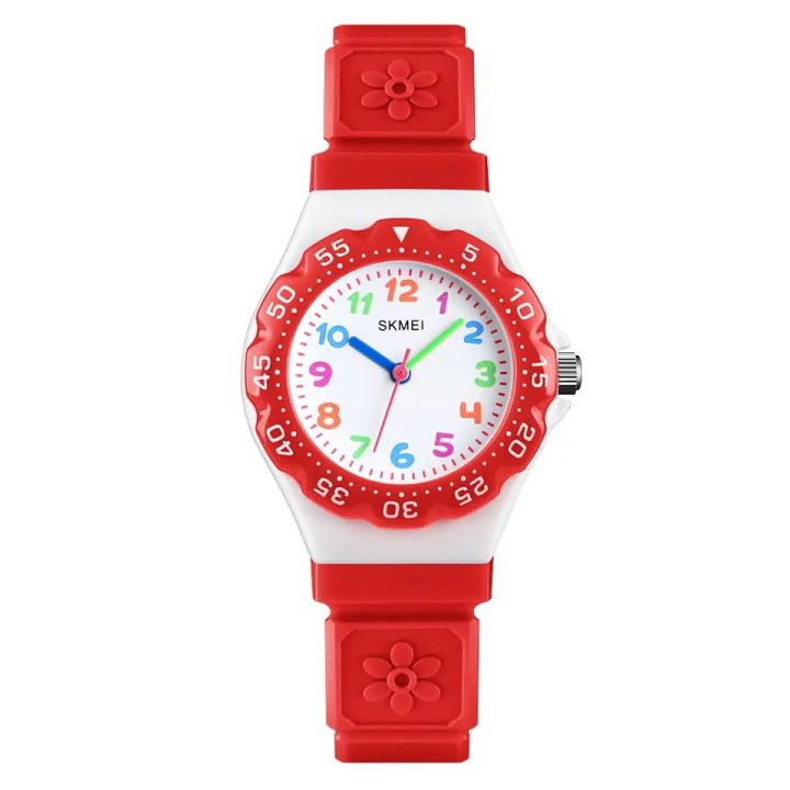 นาฬิกาควอทซ์แฟชั่นรูปดอกไม้น่ารักสำหรับเด็กหญิงเด็กชายกันน้ำนาฬิกาข้อมือแอนะล็อกแนวสปอร์ตสำหรับเด็ก