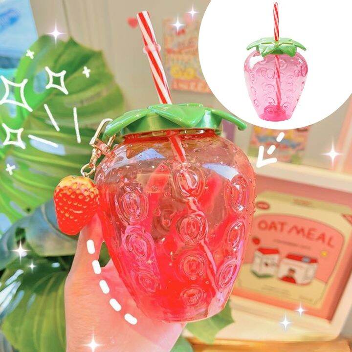 high-end-cups-500mlcartoon-kawaii-strawberry-straw-cup-plasticgirl-milkcoffee-cup-studentwater-cup-water-bottle