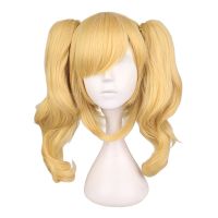 QQXCAIW Long Wavy Cosplay Mixed Blonde Wig With 2 Ponytails Synthetic Hair Wigs Wig  Hair Extensions Pads