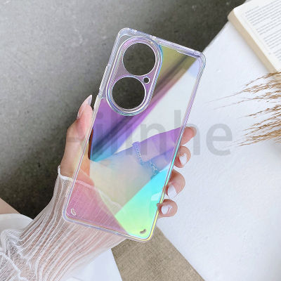 เคส Huawei P50 Pro P40 Pro P50เลเซอร์ P40ไล่ระดับสีเคสใสสีรุ้งหลากสีฝาครอบปกป้องกล้อง