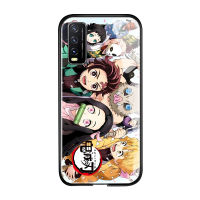 UCUC เคสโทรศัพท์เคสสำหรับ VIVO Y20 2021 2020 ( V2043) VIVOY20i 2020ญี่ปุ่นอะนิเมะผู้หญิง Demon Slayer เคสโทรศัพท์ Kimetsu ไม่มี Yaiba Tanjirou Nezuko Glossy กระจกเทมเปอร์ปลอกกันกระแทก