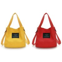 2 Pcs Fashion WomenS Canvas Handbag Shoulder Bag Tote Purse Cute Travel Bucket Bag, Red &amp; Yellow