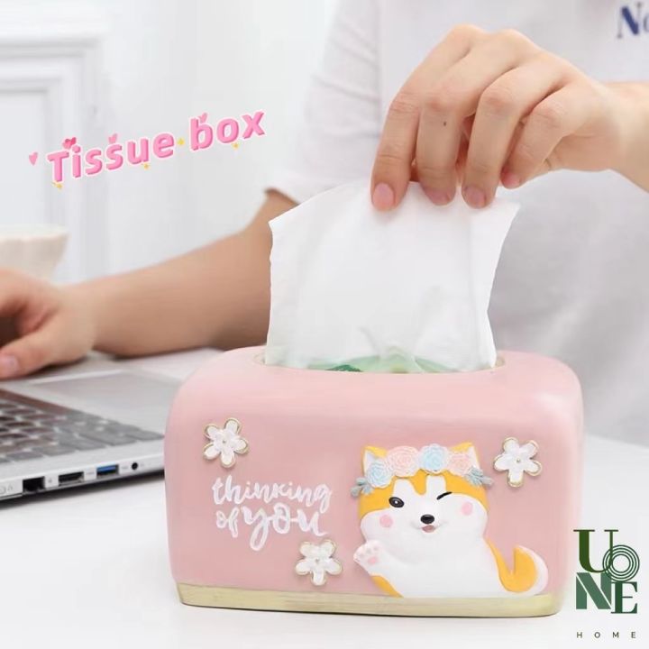 uonehome-พร้อมส่ง-h064-กล่องใส่ทิชชู่-รูปน้องหมาและน้องแมว-วัสดุเรซิน-ของแต่งบ้าน-ของใช้ในบ้าน-ที่ใส่ทิชชู่-สีพาสเทลน่าใช้