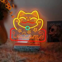 ❡ Fortune cat Neon Sign Custom Room Personalized Design LED Lucky Cat Light Bedroom Store Salon Studio Wall Decor Business Sign