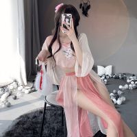 Women Girl Nightgown Sexy Lingerie Chinese Traditional Bathrobe Mesh Bandage Suit See Through Sleepwear Blossoms Long Robe