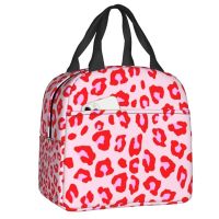 ✿✳▪ Leopard Print Red And Pink Insulated Lunch Bag Women Waterproof Animal Fur Skin Cooler Thermal Bento Box Kids School Children