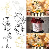 【CW】☜◄  Gold Happy Birthday Abstract Face Decoration Minimalist Lines Toppers