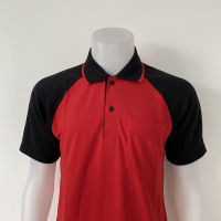 เสื้อโปโลผู้ชาย Men Polo Shirt Plain Polo T Shirt Soft Pique Short Sleeve Tops For Men Side Vents สีแดงแขนดำ เนื้อผ้านุ่ม สวมใส่สบาย ซึ่งมีทั้งแบบชาย และแบบผู้หญิง