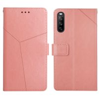 สำหรับ Sony Xperia 10 III Y เย็บหนังฝาพับแบบแนวนอนเคสมีขาตั้งโทรศัพท์ &amp; ช่องเสียบการ์ด &amp; กระเป๋าสตางค์ &amp; กรอบรูป (ทองคำสีกุหลาบ) (มีในสต็อก)