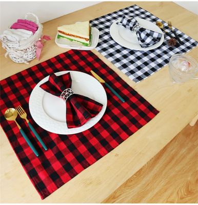 1Pc Cotton Classic Plaid Table Napkins Kitchen Tea Towel Table Placemat Home Dinner Heat Insulation Table Mat 46x46cm